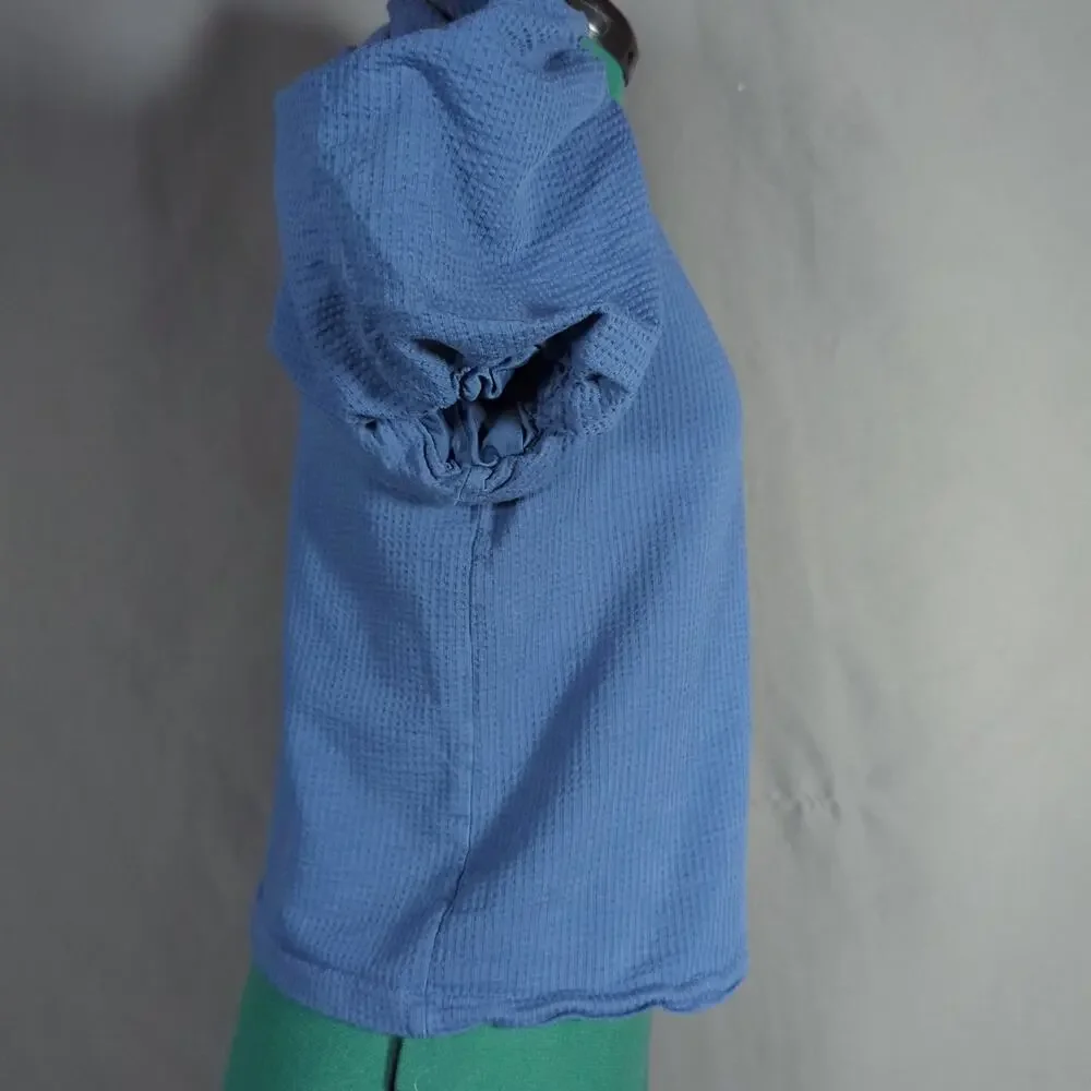 Boden Blue Puff Sleeve Textured Cotton Top US 12 Romantic Cottagecore